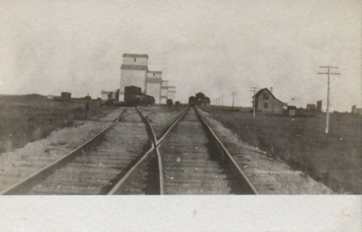 Railway tracks and grain elevators at Guernsey